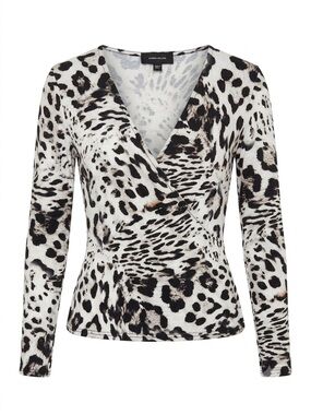 Karen Millen Black White Animal Print Long Sleeve Wrap Top US 8 UK 12